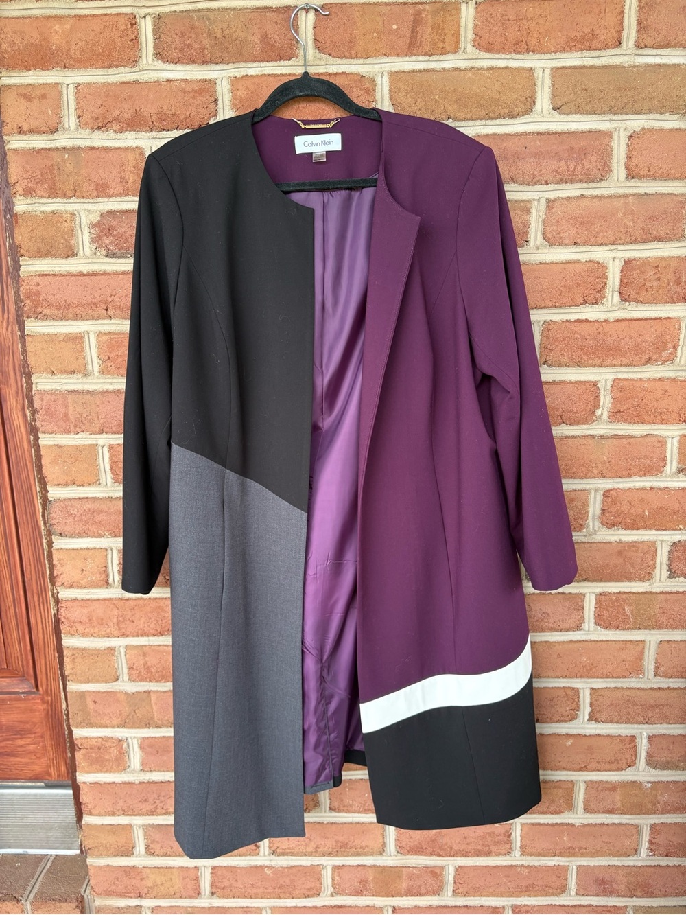 Calvin Klein Women's Colorblock Blazer Coat in Purple, Black, Gray and White